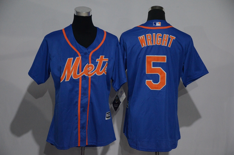 Womens 2017 MLB New York Mets #5 Wright Blue Jerseys->women mlb jersey->Women Jersey